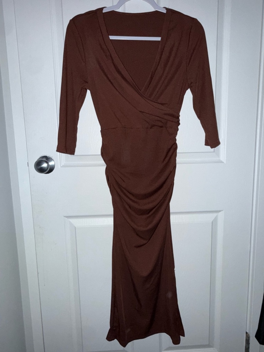 SHEIN Brown Wrap-Style Ruched Maxi Dress